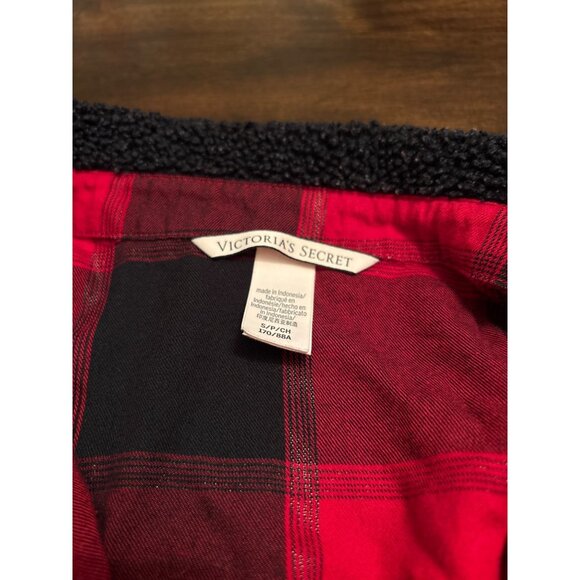 Victorias Secret Womens Plaid Shirt & Sherpa Shorts Set S Red & Black - Picture 5 of 11